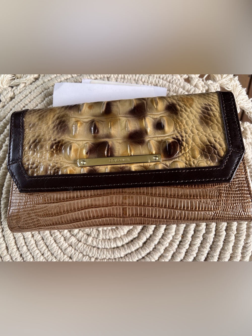 Brahmin Croc and Reptile Embossed Leather Soft Wallet in Summer Tortoise - Picture 2 of 9